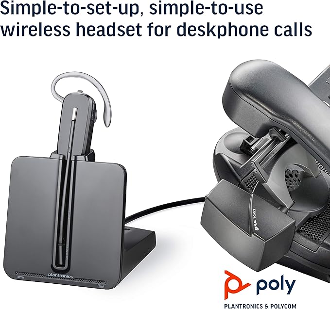 Plantronics - CS540 Wireless DECT Headset (Poly) - Single Ear (Mono) Convertible (3 wearing styles) - Connects to Desk Phone - Noise Canceling Microphone