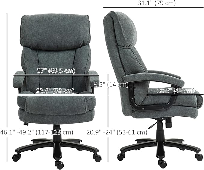 HOMCOM Big and Tall Office Chair, Up to 450 lbs. Overstuffed Executive Desk Chair with Swivel Wheels, High Back, for Heavy People, Gray