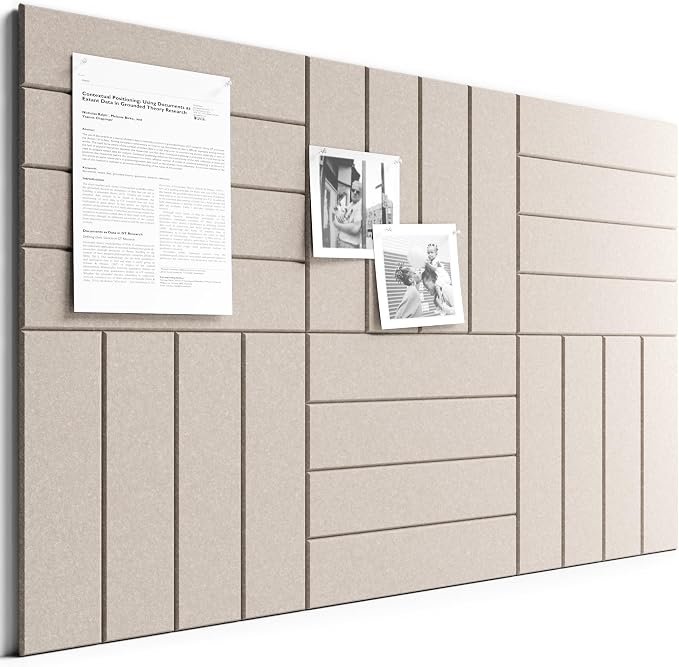 Bumusty 36" x 24" Large Cork Board Alternative, Taupe | 6-Pack Felt Bulletin Board Tiles, 60 Adhesive Tabs, 30 Pushpins, Home, Office, Classroom, Vision Board
