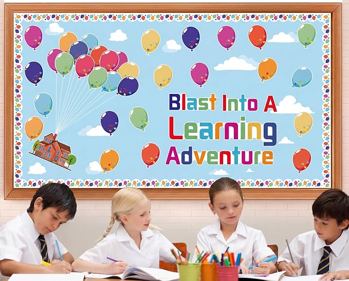 Colorful Balloons Bulletin Board Decorations – Adventure Balloons Mix Balloon Borders & Cutouts – Party Classroom Door Decor for Welcome Bulletin Boards, School Crafts & Home Wall Displays
