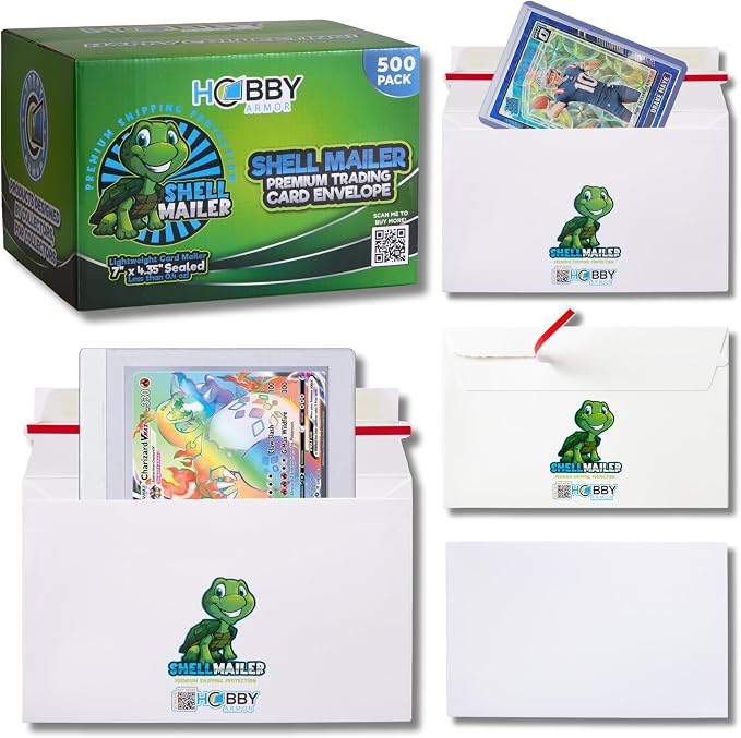 Shell Mailer Trading Card Envelopes for Shipping, Card Mailers - 500 Pack | Perfect Fit for Semi-Rigids & Toploaders, Sides Glued Flat for Sorting Machines, Premium Material, Customized Protective Flap