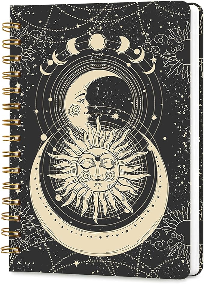 Lined Spiral Journal Notebook for Work A5, 160 Pages, Sun Star | College Ruled Spiral Journal for Women, Hardcover with Elegant Design for Note-Taking, 5.5 * 8.25 inch