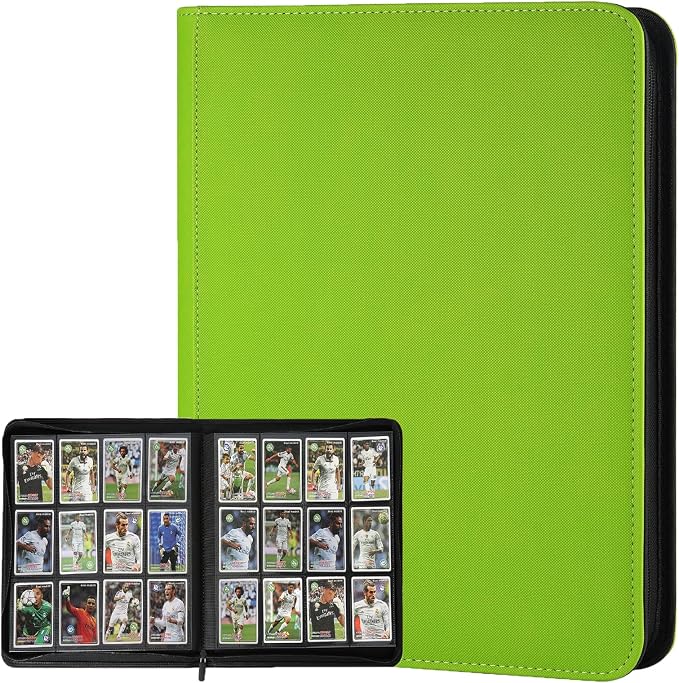 12 Pocket Ringless Side Loading Trading Card Binder, 720 Cards PU Fixed Page Zipper Card Album for TCG Sports Game Cards, Not Fit Top Loaders (Grass Green)