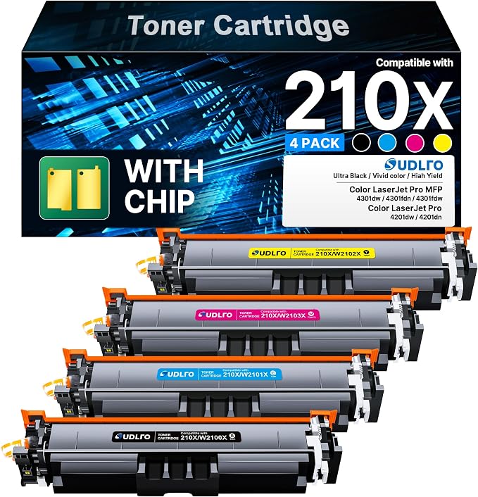 Compatible for HP 210X for HP 4301fdw 4301fdn 4301dw 4201dw 4201dn 4 Pack | Compatible for HP 210X Toner Cartridges work for HP Color LaserJet Pro MFP 4301fdw Ink Cartridges 4301Fdn 4301dw 210X Toner
