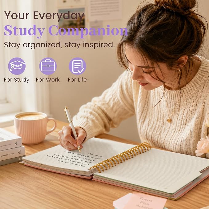 Yoment Hardcover Spiral Notebook with Tabs 8"x10" Large 5 Subject Notebook | Spiral Journals for Women with Dividers 240 Pages College Ruled Notebooks for Work, Back to School, Gifts, Purple