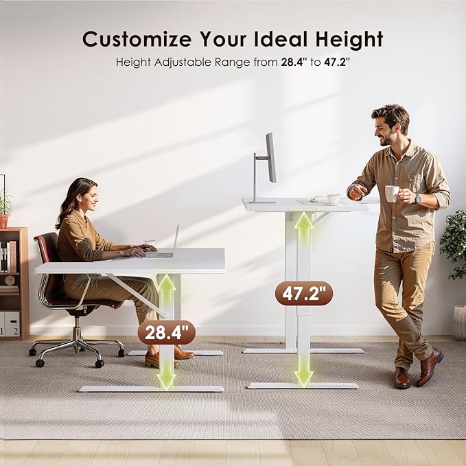 OffiGo Electric L Shaped Standing Desk, 55 Inches Height Adjustable Table, Reversiable Corner Stand Up Desk, Lifting Computer Table for Home Office, Computer Workstation, White