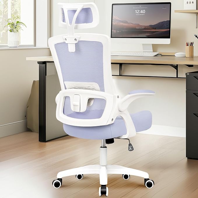 NEO CHAIR Office Desk Chair with Ergonomic High Back Mesh Headrest, Purple | Adjustable Headrest and Lumbar Support with Flip-Up Armrests Designed for Extended Sitting Comfort While Saving Space