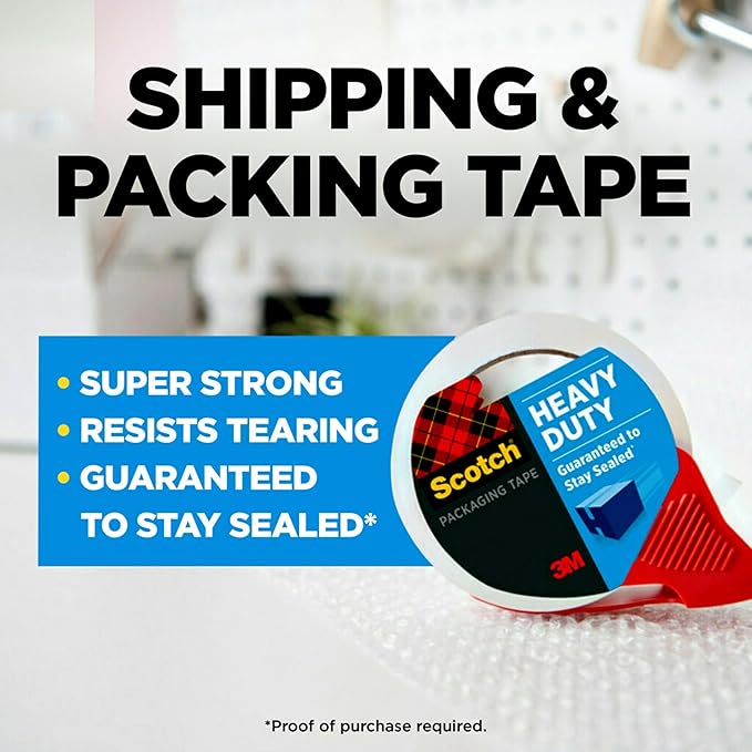 Scotch Heavy Duty Shipping Packaging Tape, 1.88 x 54.6 yd, 3" Core, Clear, Great for Packing, Shipping & Moving, 2 Rolls with Dispenser (3850-2-1RD) (Pack of 3)