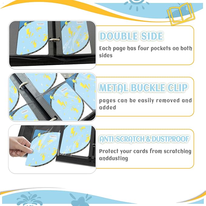 Trading Card Binder 4 Pocket, Card Binder 400 Pockels Card Book Holder Cards with 50 Removable Sleeves, 3-RingZip Design MTG/TCG/Sport Collectible Trading Card Albums Gifls for Boys and Girls (Blue)