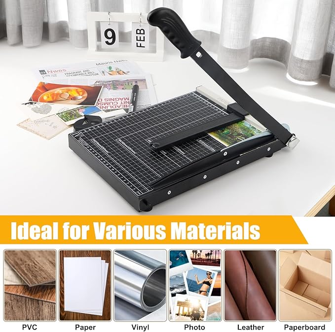 12" Heavy-Duty Paper Cutter, Guillotine Paper Trimmer, Portable Paper Cutting Machine with Corner Rounder, 12-Sheet Capacity Paper Slicer for Office, School, Cardboard, Crafts, Vinyl, Photo