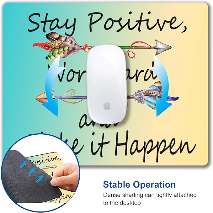 Inspirational Mouse Pad, Stay Positive Work Hard Motivational Mouse Pad for Women, Square Waterproof Non-Slip Rubber Base Office Laptop Mousepad