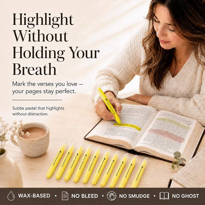10 Pack Bible Safe Highlighters - Yellow Color, Wax Highlighters | No Bleed, Scripture Markers for Journaling, Study Accessories and School Supplies