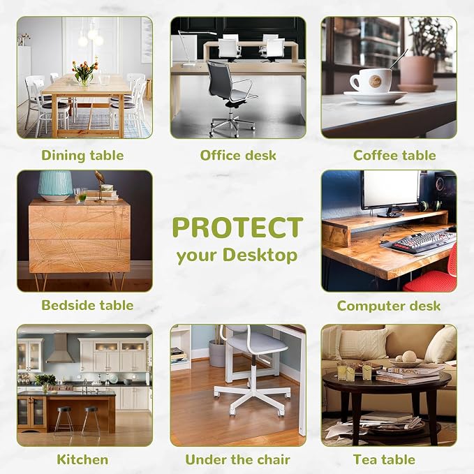 14 x 60 Inch Clear Table Cover Protector, 1.5mm Thick Plastic Table Cover, Vinyl Table Protector, Clear Desk Pad, Desk Mats on Top of Desks
