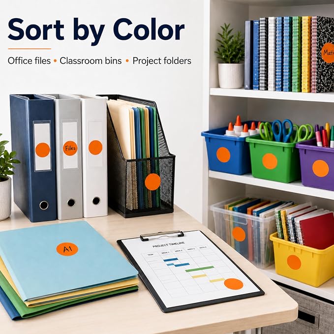 2 Inch Round Orange Stickers, 500/Roll | Writable Circle Labels for Inventory, Warehouses, Offices, Classrooms, and Storage. Made in USA