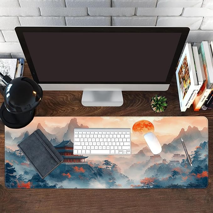 Long Gaming Mouse Pad Extended Anime Large Desk Pad with Non-Slip Base Full Keyboard Mat with Stitched Edges for Gaming and Office 31.5 x 11.8 inches (Mountain View)