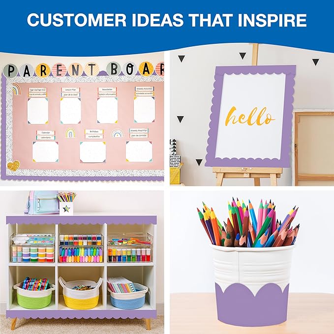 Carson Dellosa Education 65Ft Lavender Bulletin Board Borders,1 Roll of Lilac Scalloped Trim for Rolling Whiteboard,Cork & Posterboard,Pastel Purple Party, Easter,Spring Decorations & Classroom Décor