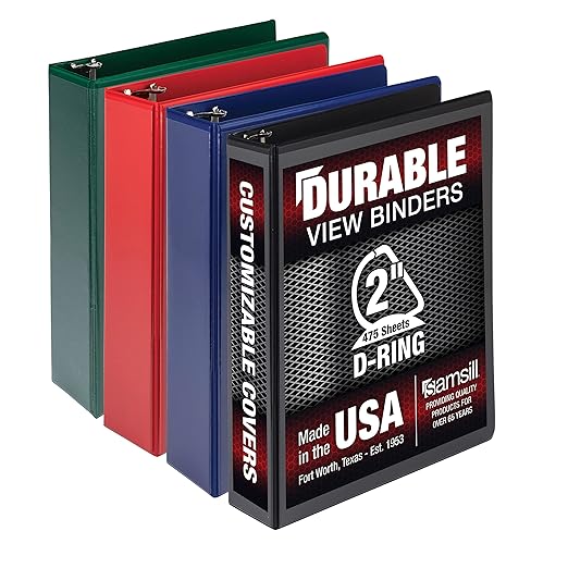 Samsill Durable 2 inch 3 Ring Binder, D Ring Binder, 100% Recycled Chipboard, Basic Assortment, 4 Pack