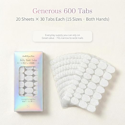 Sun&Beam Nails Jelly Nail Tabs Pro Max 15 Sizes Strong Adhesive Waterproof Double Sided Tabs for Press-On Nails 600 Pcs (for Most Nail Sizes)