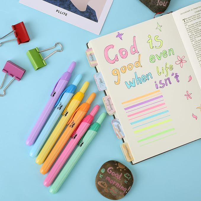 Mr. Pen- Retractable Highlighters, 6 Pack, Bright Colors | Chisel Tip Highlighter Marker Set, Click Highlighter Markers for Classroom, Journaling, Study Supplies