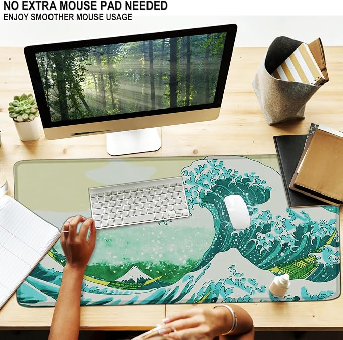 Large Extended Gaming Mouse Pad, 31.5" x15.7" Large Mat with Superior Micro-Weave Cloth, Water Resist Keyboard Mousepad with Non-Slip Base, Laptop Pad for Office Home Gaming, Waves