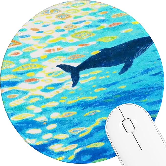 Round Mouse pad, high-end Texture, Sewn Edge Design, Anti-Slip Rubber Base. 8.6 x 8.6 inches (Blue Whale)