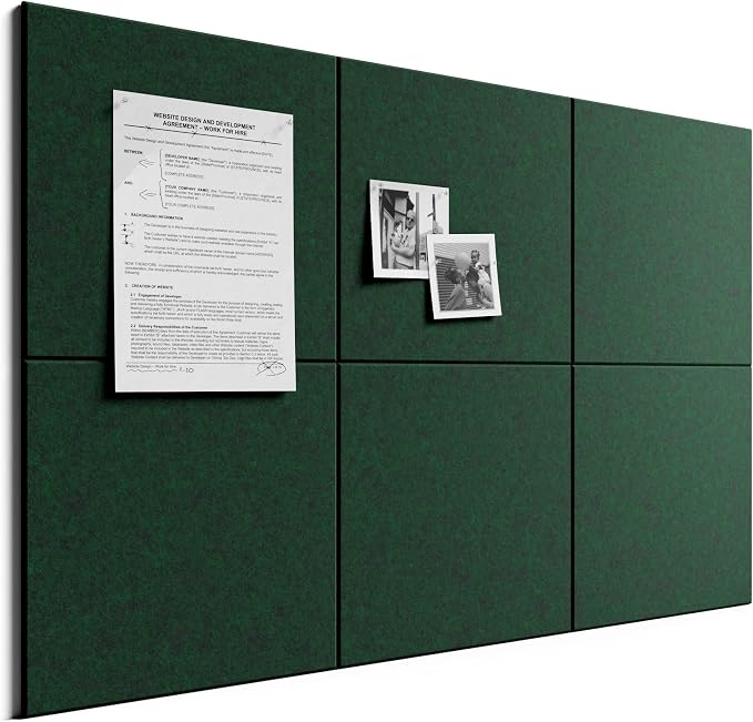Bumusty 36"x 24" Large Felt Bulletin Board Tiles, Pine Green | 6-Pack Cork Board Alternative, Wall Decor, 30 Pushpins, 30 Adhesive Tabs, Vision Board, Office, Classroom, Home, Dorm