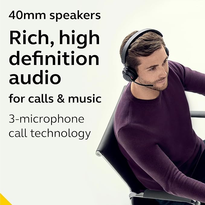 Jabra Evolve2 65 MS Wireless Headphones with Link380c, Stereo, Black – Wireless Bluetooth Headset for Calls and Music, 37 Hours of Battery Life, Passive Noise Cancelling Headphones