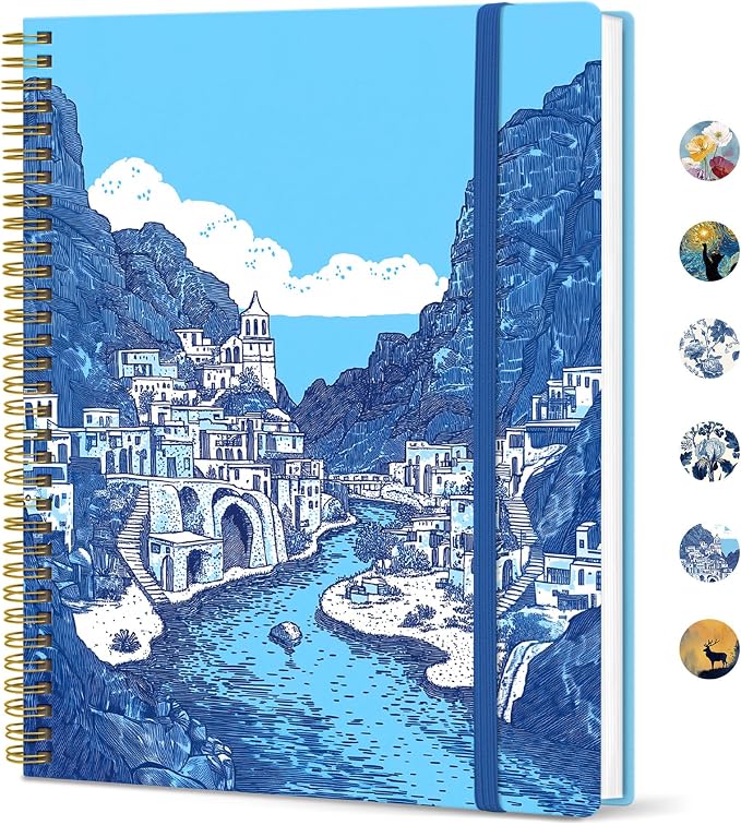 Large Spiral Lined Journal for Women and Men, Notebook for Work | Amalfi Dreams 8.5" x 11" Notebooks for Note taking, Writing & Journaling, College Ruled Pages, Plastic Cover