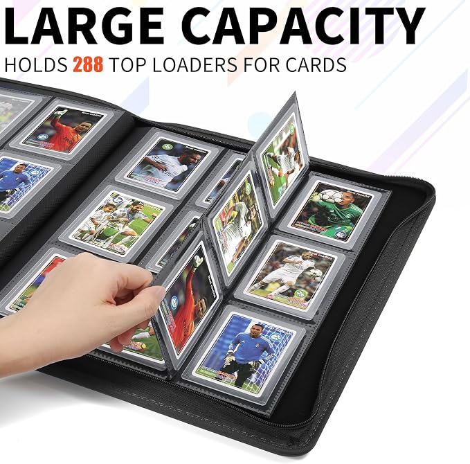 Toploader Binder,Holds 288 Toploaders,9 Pocket Double-Sided Top Loader Binders with Sleeves for 3 x 4'' Toploaders, Card Holder for Trading Cards or Sports Cards(black)