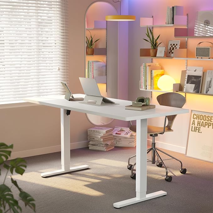HUANUO 71x30 Inch Electric Standing Desk, Height Adjustable, White | 176 Lbs Capacity, Smooth Home Office Desk, 4 Memory Presets & Headphone Hooks, 28.3–46.5 Inch Height Range, Easy to assemble