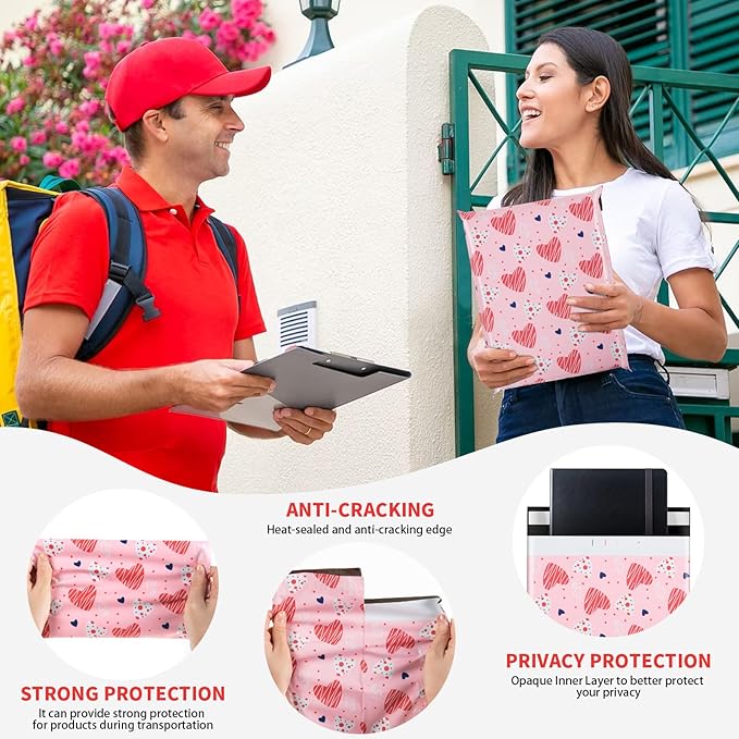 Oududianzi Poly Mailers 10x13, 100Pack Shipping Bags, Fashion Shipping Envelopes, Plastic Packaging Bags, Self-Seal Polymailers, Mailing Poly Bags for Business, Clothing (Simple Love)