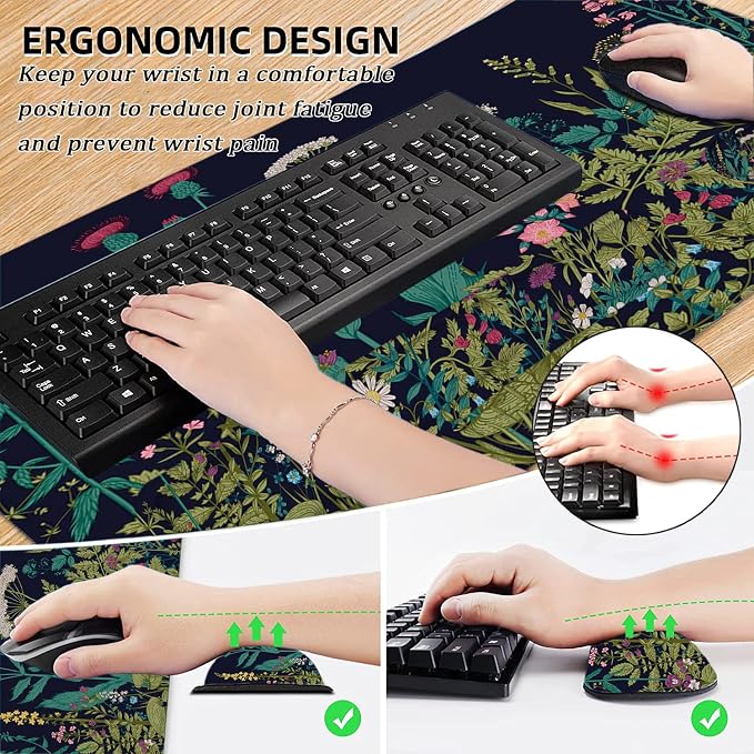 Large Mouse Pad with Wrist Rest, 4-in-1 Wrist Rest for Keyboard and Mouse | Non-Slip Waterproof Desk Mat Set, 35.4"x15.7" Desk Mat+Keyboard Wrist Rest+Mouse Wrist Support+Cup Coaster for Home Office