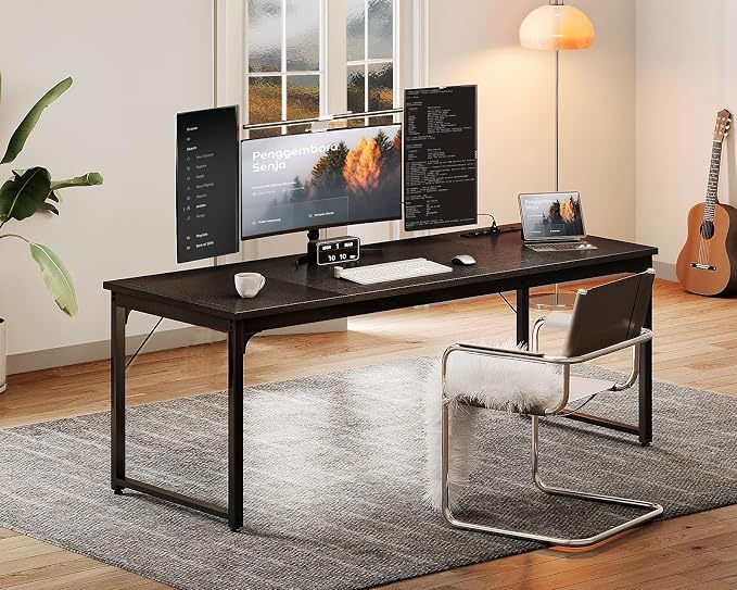 Coleshome 71 Inch Computer Desk with USB Ports, Large Office Desk, Long Study Student Writing Desk, Black | Extra-long workspace • Fits dual monitors • Stable steel frame • Spacious legroom • Home office & gaming