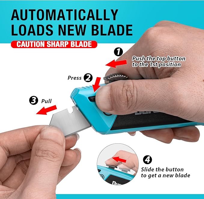 DURATECH 2PCS Auto-Loading Utility Knife Set, Heavy Duty Retractable Box Cutter with 6 Preloaded SK5 Blades, Quick-Change Razor Knife with Comfortable Handle for Cardboard, Carpet, Rope, DIY