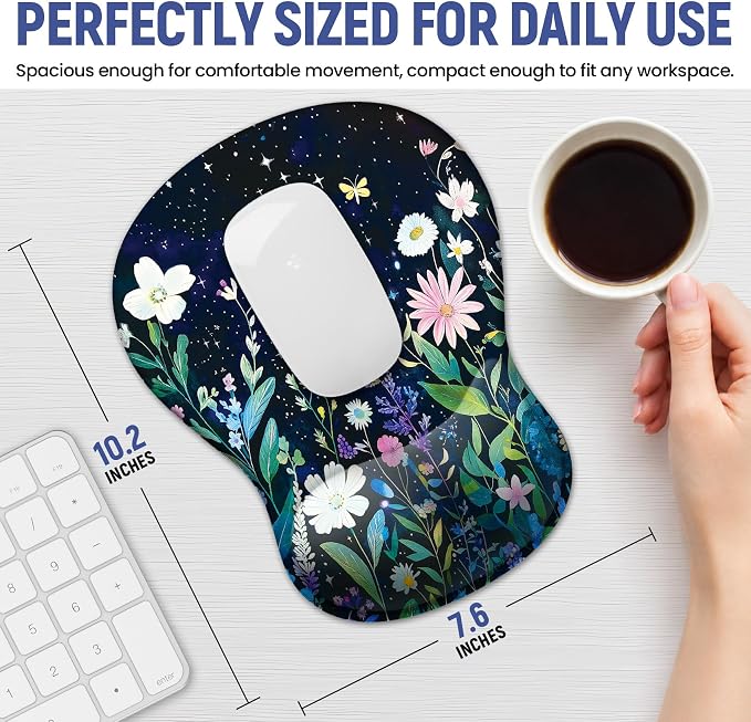 Ergonomic Mouse Pad with Wrist Rest, Gel Wrist Support, Celestial | 10.2 x 7.6 in Mouse Pad with Smooth Fabric Surface and Non-Slip Rubber Base for Office, Home, Study, and Gaming