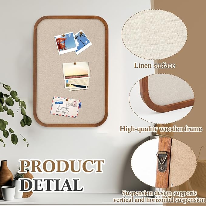 Vintage Framed Pin Board Linen Display Bulletin Board Large Ornate Fabric Picture Photo Pinboard Memo Decorative Prayer Pinboard Ornate for Wall Gift(Rectangle,14''x24'',Light Brown)