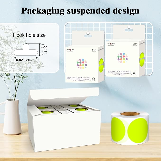 PARLAIM 2 Inch Round Adhesive Color-Code Dot Stickers,4Rolls/2000 per Rolls dots Label Dispenser Box, Circle Stickers Label Inch Coding Labels (Fluorescent Yellow)