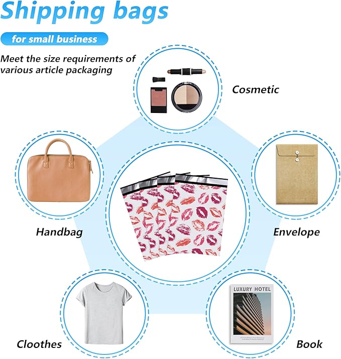 Poly Mailer 10x13 Inch 100 Pcs, Waterproof and Tear-Resistant Shipping Bags for Clothing, Strong Mailing Bags with Self-Seal, Cute Packaging Bags for Small Business - Lipstick