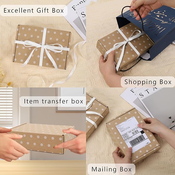 BIOBROWN 7x5x2" Small Shipping Boxes 50 Pack, Kraft Dots Corrugated Cardboard Mailer Boxes Bulk for Packaging Small Business Mailing Gift