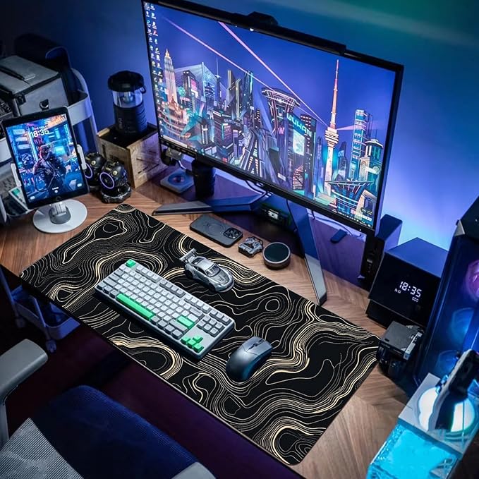 Desk Mat Mouse Pad Gaming Desk Pad XL Large Mouse Mat Office Decor Accessories (Black Gold Terrain)