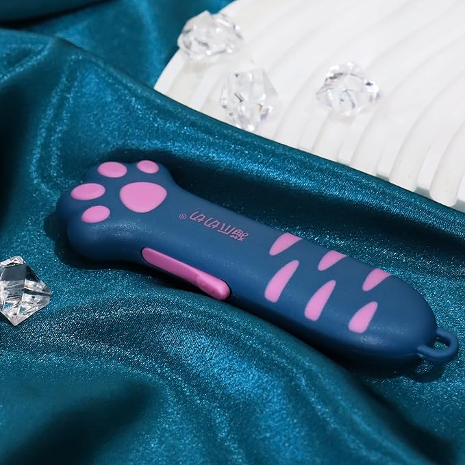 Cat Paw Box Cutter Retractable with Cat Paw Handle, Multifunctional Knife Set (Peacock blue)
