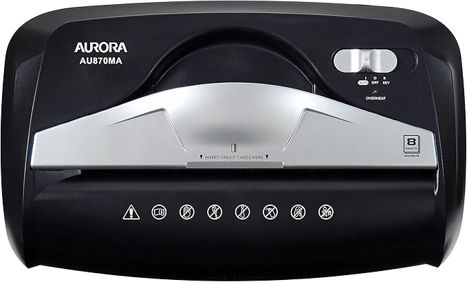 Aurora AU870MA High-Security 8-Sheet Micro-Cut Paper Credit Card Shredder Black