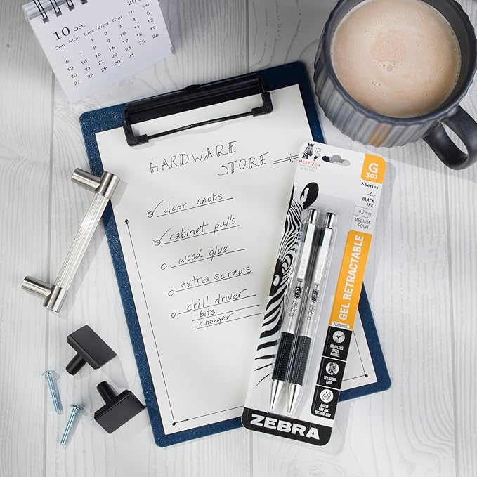Zebra Pen G-301 Retractable Gel Pen, 0.7mm Medium Point, Stainless Steel Barrel, Textured Grip, Easy Glide Ink Provides a Smooth and Skipless Writing Experience, Black Ink, 2-Pack (41312)