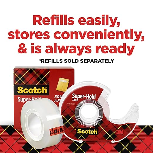 Scotch Super-Hold Wide Tape, 1 Roll, 50% More Adhesive, Trusted Favorite, 1.5 x 650 in (198W) (Pack of 2)
