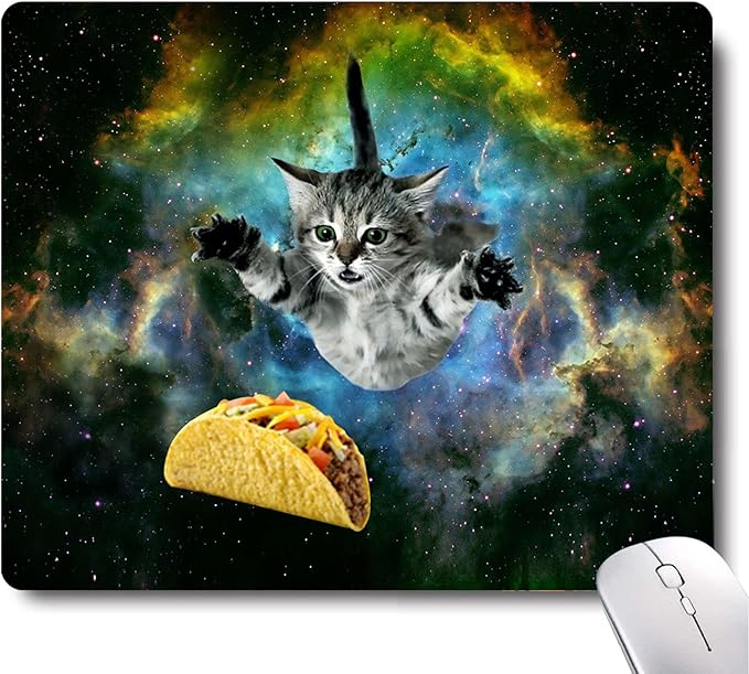 Cute Cat Space Taco Galaxy Gaming Mouse Pad - Non-Slip Rubber Base for Laptop, Desk Dad