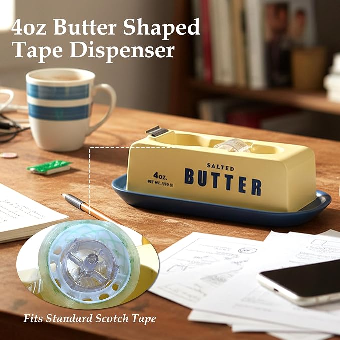 Resin Butter Shaped Funny Tape Dispenser, Novelty Packing Tape Dispenser | YOUERDA; Desk Fits Standard Tapes, Fun Office Home School Supplies, Teens & Students Cute Stationery Gift