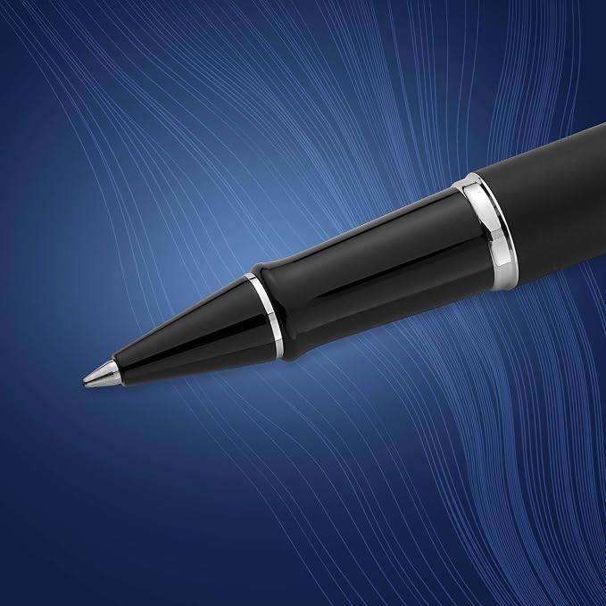 Waterman Expert Rollerball Pen Matte Black with Chrome Trim Fine Nib Black Ink Cartridge Gift Box