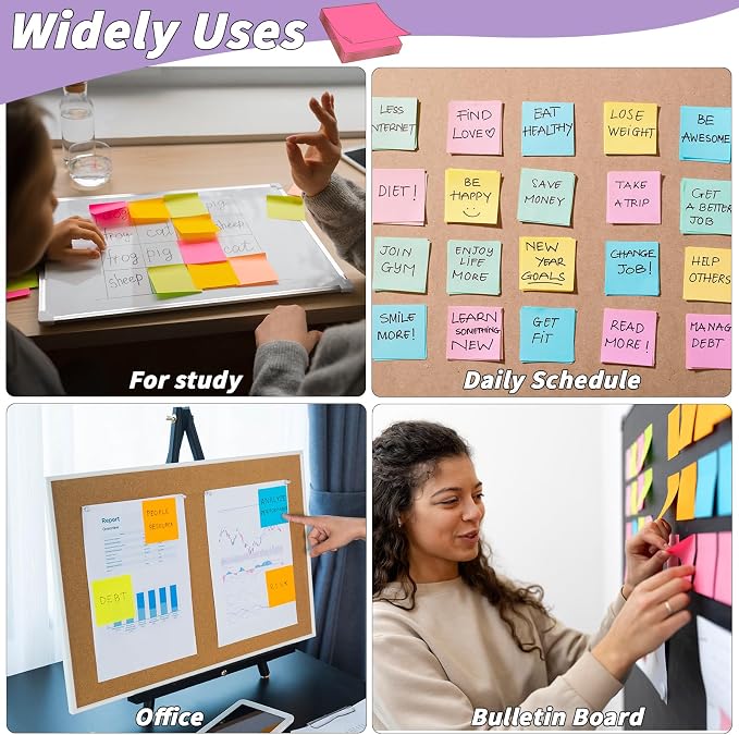 36 PCS Sticky Notes Bulk 3x3 Inch 12 Colors Colorful Memo Pads | 75 Sheets Per Pad, Self Stick Notes, Adhesive Paper, Teachers, Students, School, Office, Meetings, To Do Lists