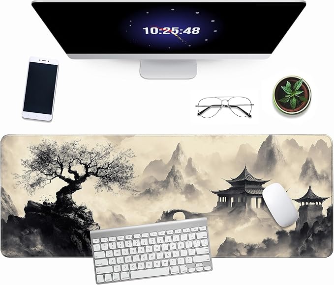 Watercolor Cherry BlossomLong Gaming Mouse Pad Extended Anime Large Desk Pad with Non-Slip Base Full Keyboard Mat with Stitched Edges for Gaming and Office 31.5 x 11.8 inches