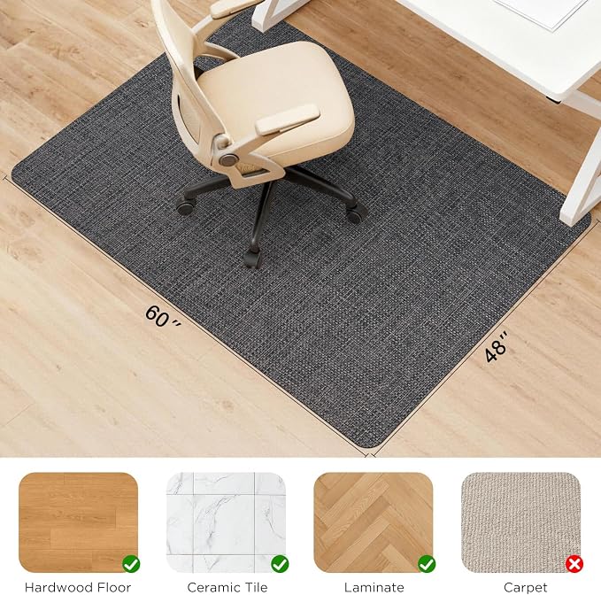 Sycoodeal Chair Mat, 48" x 60" Office Chair Mat for Hardwood and Tile Floor, Heavy Duty Floor Protector for Rolling Chairs, Non-Slip,Computer Mat for Home Office(Dark Coffee)